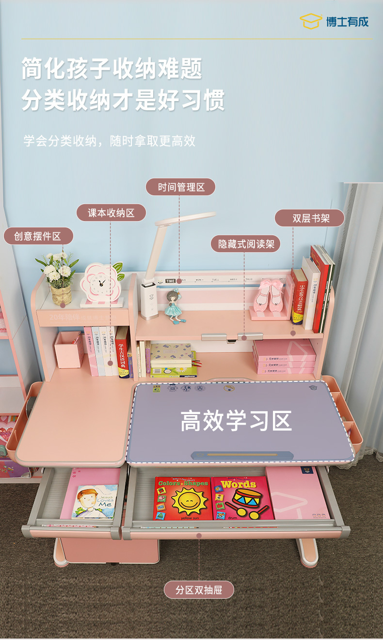 學(xué)習(xí)桌讓可以分類收納，養(yǎng)成收納的好習(xí)慣