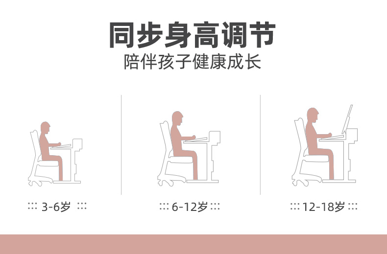 兒童健康學(xué)習(xí)桌同步孩子身高調(diào)節(jié)，陪伴孩子健康成長(zhǎng)